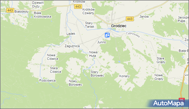 mapa Stara Huta gmina Grodziec, Stara Huta gmina Grodziec na mapie Targeo