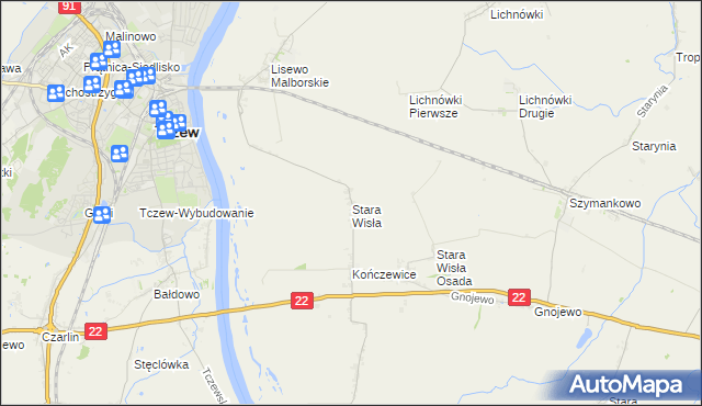 mapa Stara Wisła, Stara Wisła na mapie Targeo