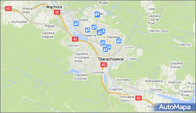 mapa Starachowic, Starachowice na mapie Targeo