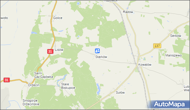 mapa Starków gmina Rzepin, Starków gmina Rzepin na mapie Targeo