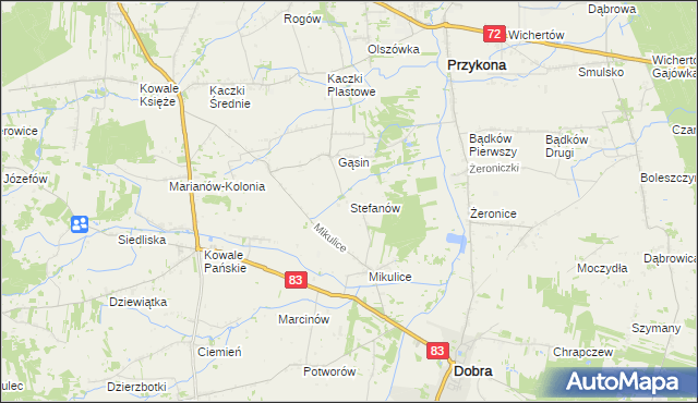 mapa Stefanów gmina Dobra, Stefanów gmina Dobra na mapie Targeo