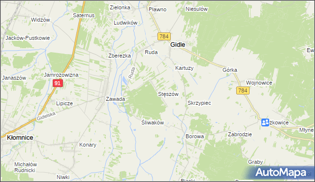 mapa Stęszów gmina Gidle, Stęszów gmina Gidle na mapie Targeo