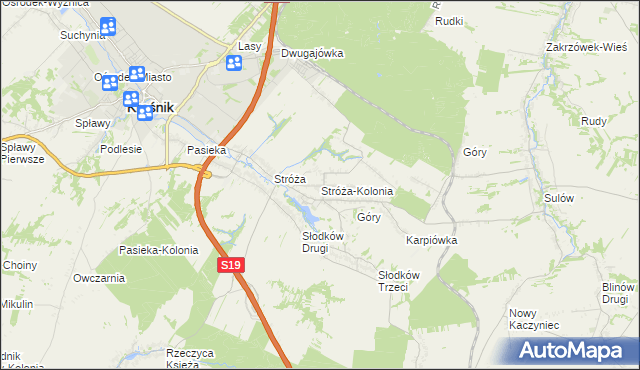 mapa Stróża-Kolonia, Stróża-Kolonia na mapie Targeo