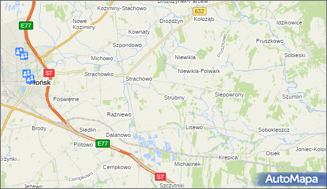 mapa Strubiny gmina Płońsk, Strubiny gmina Płońsk na mapie Targeo