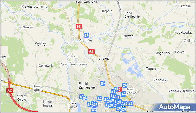 mapa Strzała gmina Siedlce, Strzała gmina Siedlce na mapie Targeo