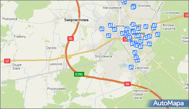 mapa Strzyżewice gmina Święciechowa, Strzyżewice gmina Święciechowa na mapie Targeo