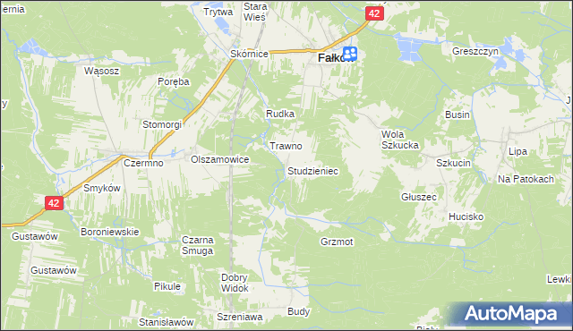 mapa Studzieniec gmina Fałków, Studzieniec gmina Fałków na mapie Targeo