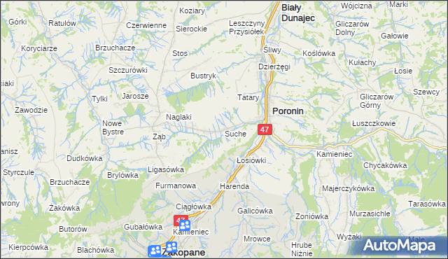 mapa Suche gmina Poronin, Suche gmina Poronin na mapie Targeo