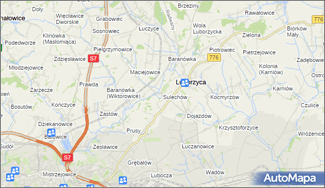 mapa Sulechów gmina Kocmyrzów-Luborzyca, Sulechów gmina Kocmyrzów-Luborzyca na mapie Targeo