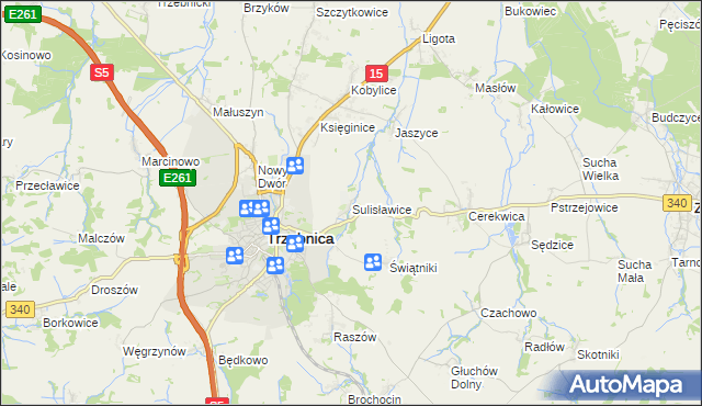 mapa Sulisławice gmina Trzebnica, Sulisławice gmina Trzebnica na mapie Targeo