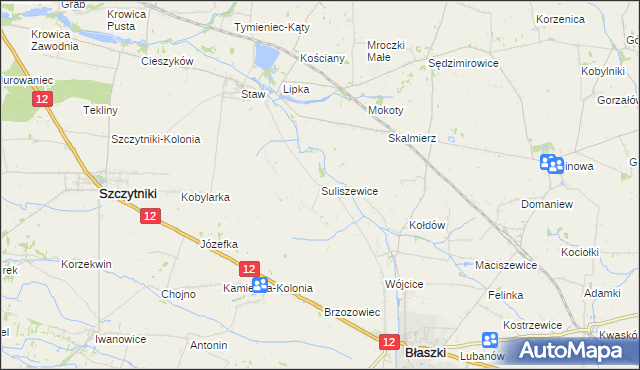 mapa Suliszewice gmina Błaszki, Suliszewice gmina Błaszki na mapie Targeo