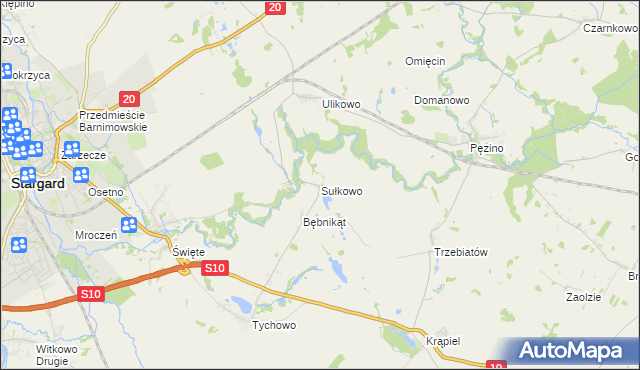 mapa Sułkowo gmina Stargard, Sułkowo gmina Stargard na mapie Targeo