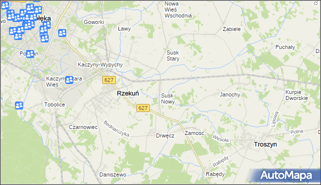 mapa Susk Nowy gmina Rzekuń, Susk Nowy gmina Rzekuń na mapie Targeo