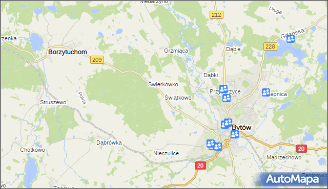 mapa Świątkowo gmina Bytów, Świątkowo gmina Bytów na mapie Targeo