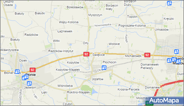 mapa Święcice gmina Ożarów Mazowiecki, Święcice gmina Ożarów Mazowiecki na mapie Targeo