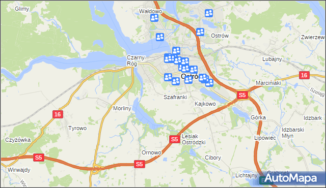 mapa Szafranki gmina Ostróda, Szafranki gmina Ostróda na mapie Targeo