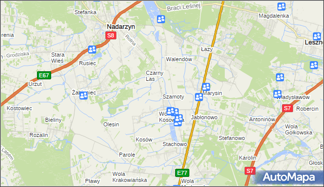 mapa Szamoty gmina Nadarzyn, Szamoty gmina Nadarzyn na mapie Targeo