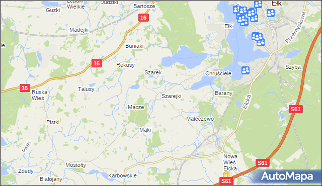 mapa Szarejki gmina Ełk, Szarejki gmina Ełk na mapie Targeo