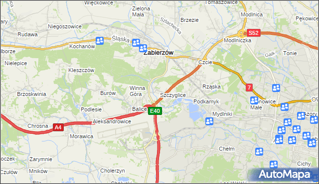 mapa Szczyglice gmina Zabierzów, Szczyglice gmina Zabierzów na mapie Targeo