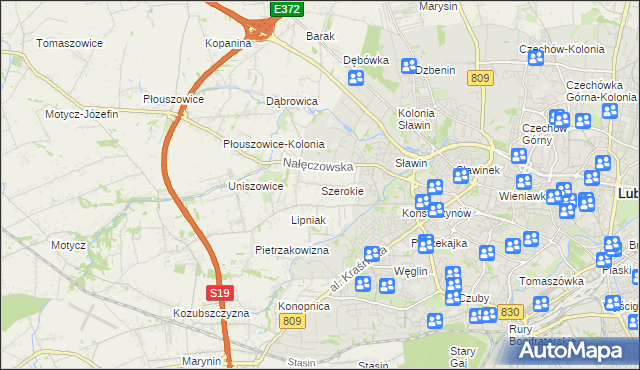 mapa Szerokie gmina Konopnica, Szerokie gmina Konopnica na mapie Targeo