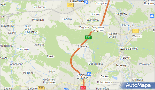 mapa Szewce gmina Sitkówka-Nowiny, Szewce gmina Sitkówka-Nowiny na mapie Targeo