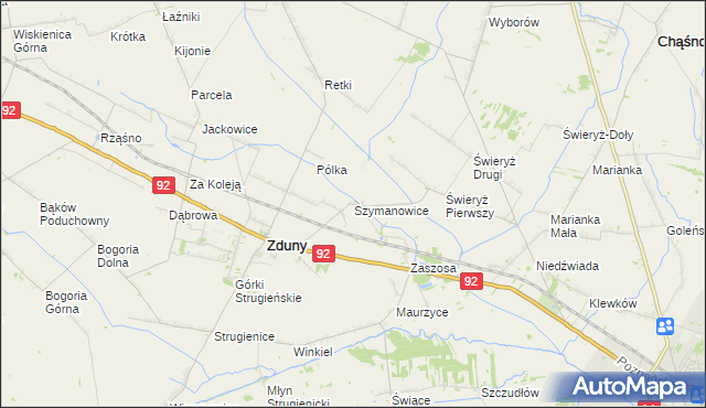 mapa Szymanowice gmina Zduny, Szymanowice gmina Zduny na mapie Targeo