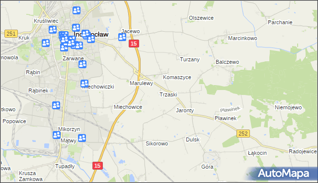 mapa Trzaski gmina Inowrocław, Trzaski gmina Inowrocław na mapie Targeo