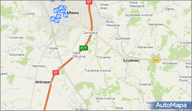 mapa Trzcianka gmina Szydłowo, Trzcianka gmina Szydłowo na mapie Targeo