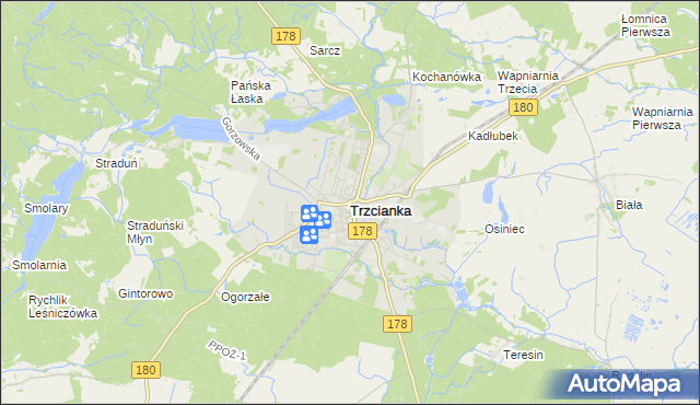 mapa Trzcianka powiat czarnkowsko-trzcianecki, Trzcianka powiat czarnkowsko-trzcianecki na mapie Targeo