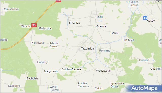 mapa Trzcinica powiat kępiński, Trzcinica powiat kępiński na mapie Targeo