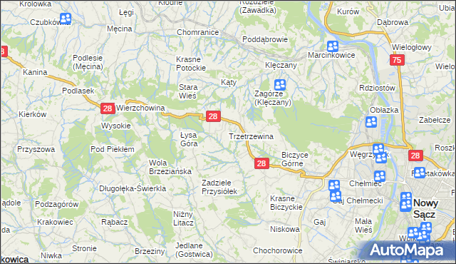 mapa Trzetrzewina, Trzetrzewina na mapie Targeo