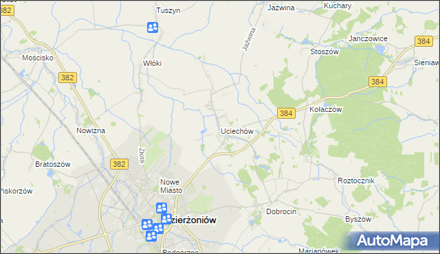 mapa Uciechów gmina Dzierżoniów, Uciechów gmina Dzierżoniów na mapie Targeo