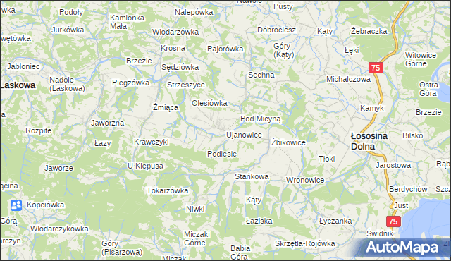 mapa Ujanowice, Ujanowice na mapie Targeo