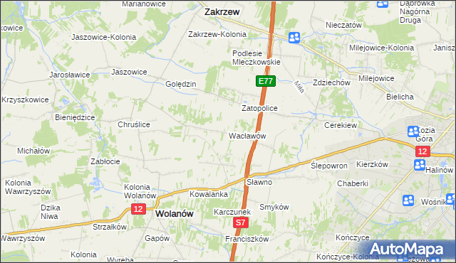 mapa Wacławów gmina Wolanów, Wacławów gmina Wolanów na mapie Targeo