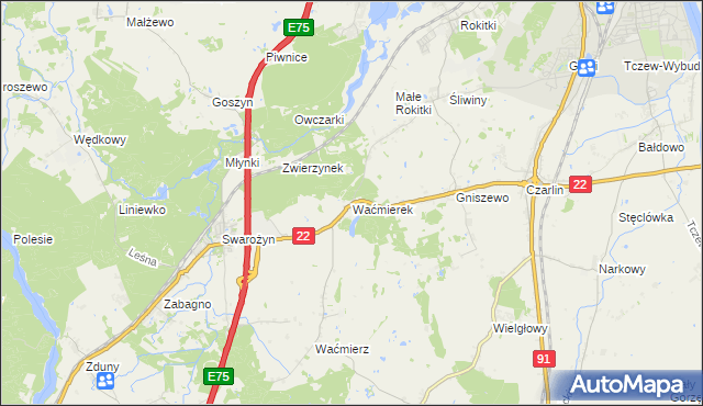 mapa Waćmierek, Waćmierek na mapie Targeo