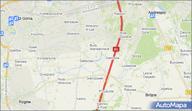 mapa Wandalin gmina Brójce, Wandalin gmina Brójce na mapie Targeo