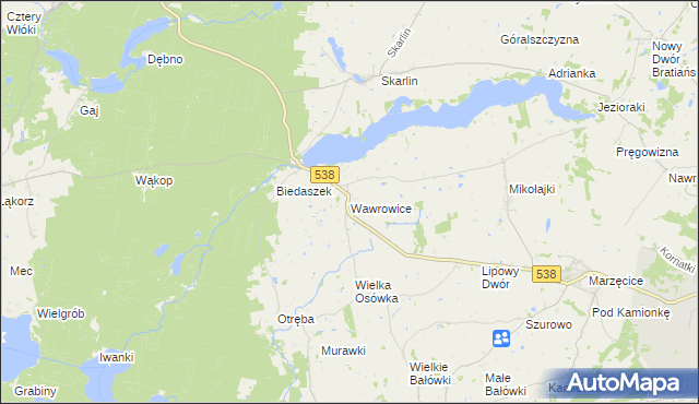 mapa Wawrowice gmina Kurzętnik, Wawrowice gmina Kurzętnik na mapie Targeo