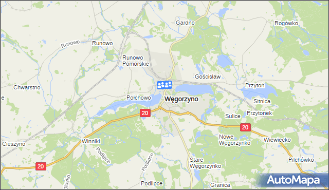 mapa Węgorzyno, Węgorzyno na mapie Targeo