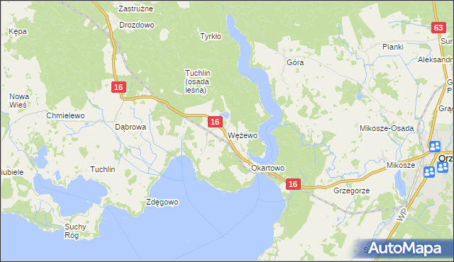 mapa Wężewo gmina Orzysz, Wężewo gmina Orzysz na mapie Targeo