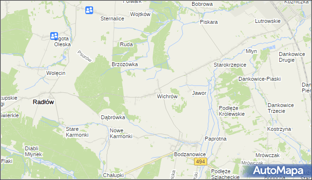 mapa Wichrów gmina Radłów, Wichrów gmina Radłów na mapie Targeo