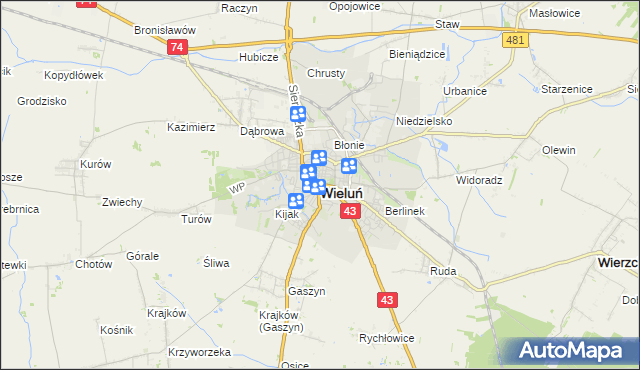 mapa Wieluń, Wieluń na mapie Targeo