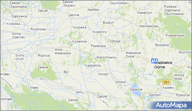 mapa Wierzchowiny gmina Wadowice Górne, Wierzchowiny gmina Wadowice Górne na mapie Targeo
