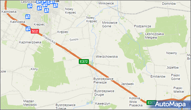 mapa Wierzchowiska gmina Piaski, Wierzchowiska gmina Piaski na mapie Targeo