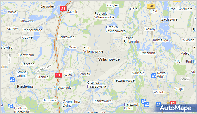 mapa Wilamowice powiat bielski, Wilamowice powiat bielski na mapie Targeo
