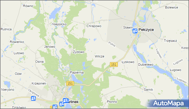 mapa Wilcze gmina Barlinek, Wilcze gmina Barlinek na mapie Targeo
