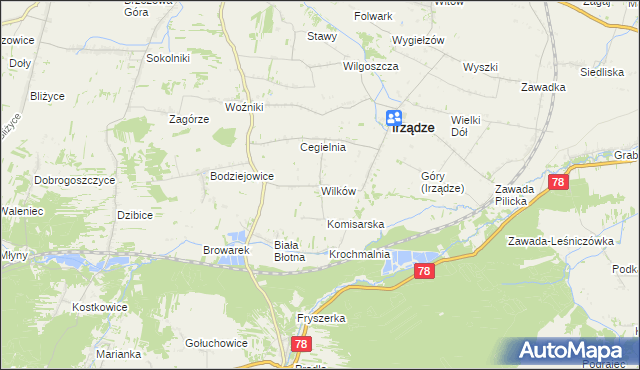 mapa Wilków gmina Irządze, Wilków gmina Irządze na mapie Targeo