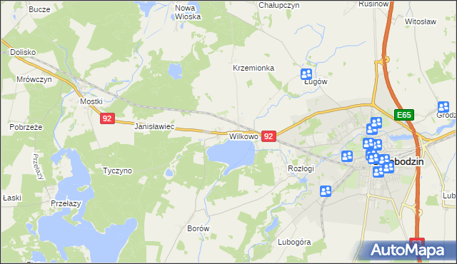 mapa Wilkowo gmina Świebodzin, Wilkowo gmina Świebodzin na mapie Targeo