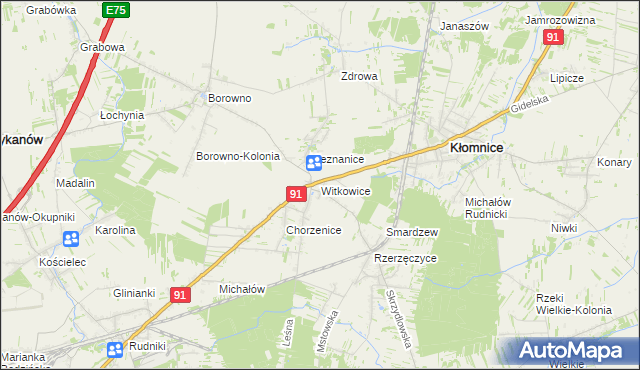 mapa Witkowice gmina Kłomnice, Witkowice gmina Kłomnice na mapie Targeo