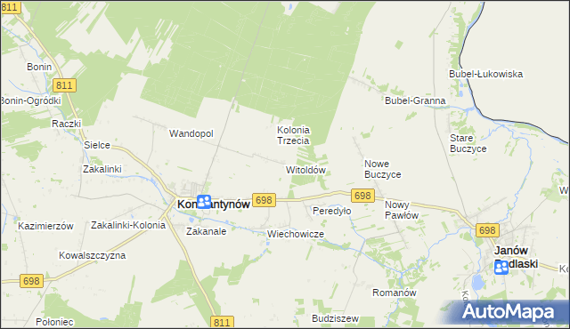 mapa Witoldów gmina Konstantynów, Witoldów gmina Konstantynów na mapie Targeo