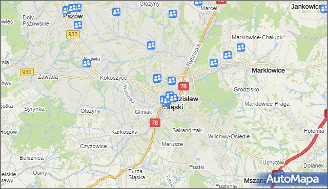 mapa Wodzisławia Śląskiego, Wodzisław Śląski na mapie Targeo